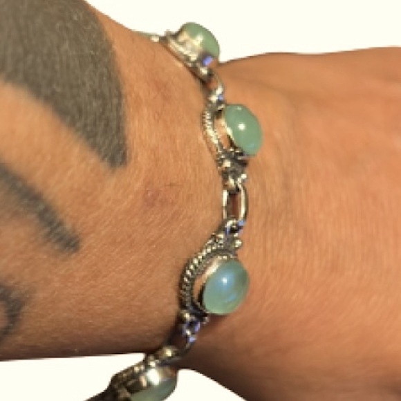 NWOTs Sterling Silver & Aqua Chaledony Bracelet 8” - Picture 3 of 8